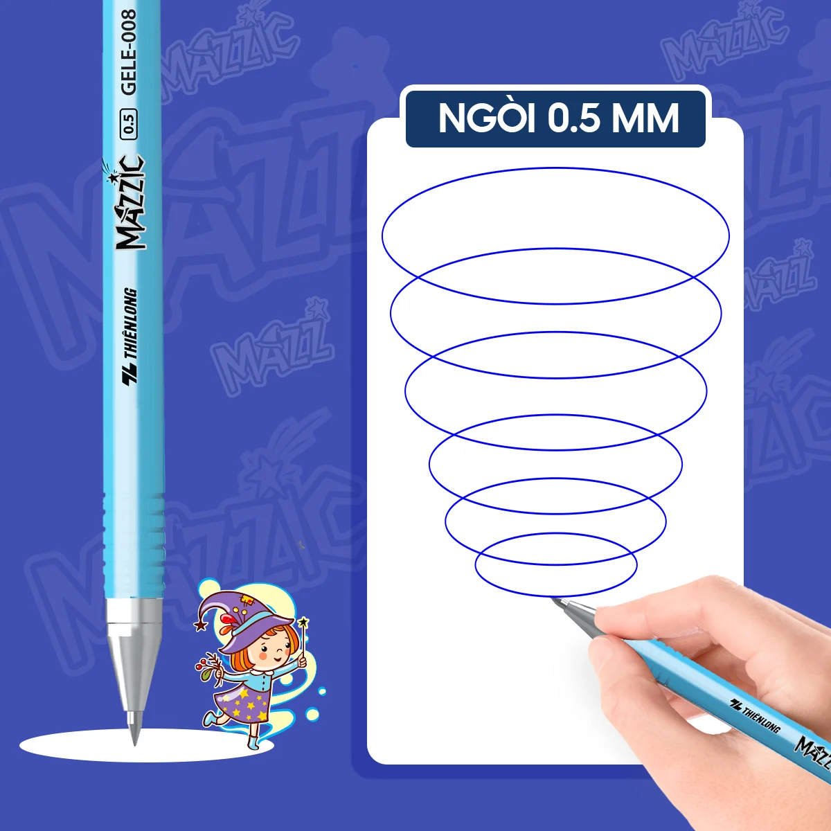 Bút bi nước gel xóa được Mazzic Thiên Long GELE-008 nét 0.5mm nắp đậy